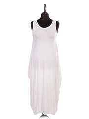 Italian Sleeveless Jersey Parachute Lagenlook Dress - White