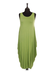 Italian Sleeveless Jersey Parachute Lagenlook Dress - Lime Green