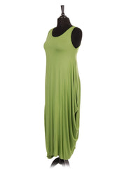 Italian Sleeveless Jersey Parachute Lagenlook Dress - Lime Green