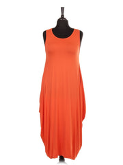 Italian Sleeveless Jersey Parachute Lagenlook Dress - Orange