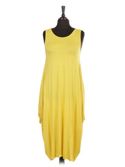 Italian Sleeveless Jersey Parachute Lagenlook Dress - Mustard