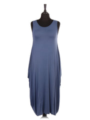 Italian Sleeveless Jersey Parachute Lagenlook Dress - Denim