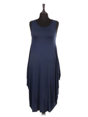 Italian Sleeveless Jersey Parachute Lagenlook Dress - Navy