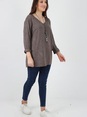 Italian Soft Knitted Round Neck Necklace Jumper Top - Chocolate