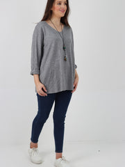 Italian Soft Knitted Round Neck Necklace Jumper Top - Grey