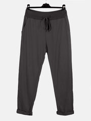 Italian Solid Color Cotton Trousers With Side Pockets - Charcoal