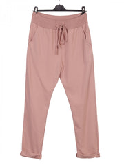 Italian Solid Color Cotton Trousers With Side Pockets - Pink