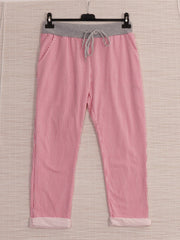 Italian Striped Print Cotton Trousers - Cerise
