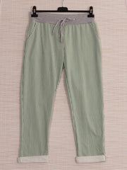 Italian Striped Print Cotton Trousers - Green