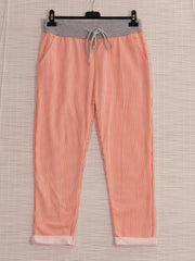 Italian Striped Print Cotton Trousers - Orange