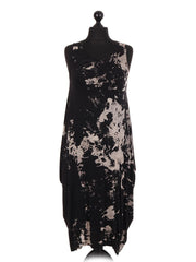 Italian Tie & Dye Print Lagenlook Dress - Black