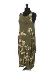 Italian Tie & Dye Print Lagenlook Dress - Khaki