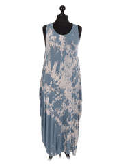 Italian Tie & Dye Print Lagenlook Dress - Denim