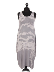 Italian Tie & Dye Print Lagenlook Dress - Light Grey