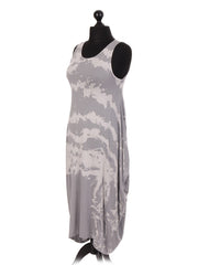 Italian Tie & Dye Print Lagenlook Dress - Light Grey