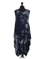 Italian Tie & Dye Print Lagenlook Dress - Navy