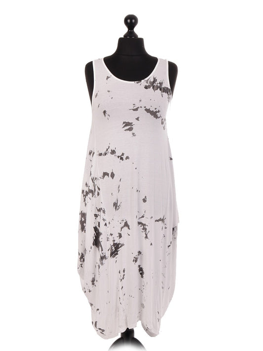 Italian Tie & Dye Print Lagenlook Dress - White