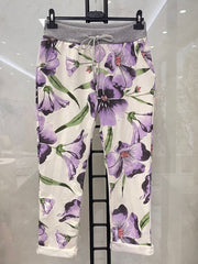 Italian Tulip Printed Cotton Joggers - Lilac