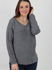Italian V-neck Soft Knitted Jumper - Grey