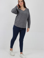 Italian V-neck Soft Knitted Jumper - Grey