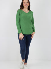 Italian V-neck Soft Knitted Jumper - Lime Green