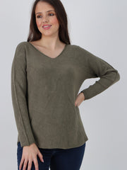 Italian V-neck Soft Knitted Jumper - Khaki