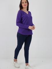 Italian V-neck Soft Knitted Jumper - Purple