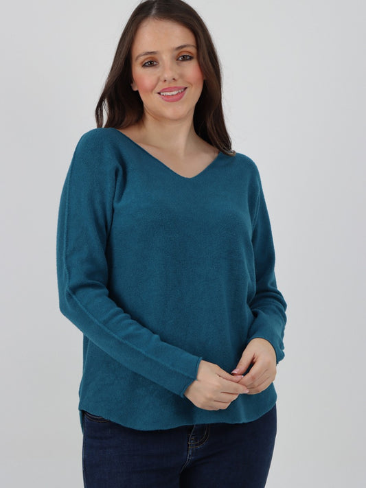 Italian V-neck Soft Knitted Jumper - Teal