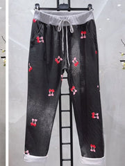 Italian Vintage Wash Cherry Print Joggers - Black