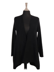 Italian Waterfall Open Front Ribbed Cardigan- Black