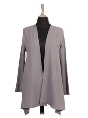 Italian Waterfall Open Front Ribbed Cardigan- Grey