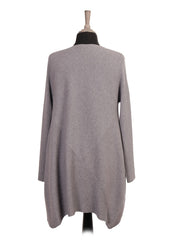 Italian Waterfall Open Front Ribbed Cardigan- Grey