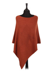 Italian Wool Mix Ribbed Star Poncho - Rust