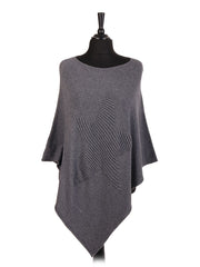 Italian Wool Mix Ribbed Star Poncho - Grey