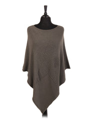 Italian Wool Mix Ribbed Star Poncho - Khaki