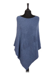 Italian Wool Mix Ribbed Star Poncho - Denim
