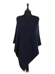 Italian Wool Mix Ribbed Star Poncho - Navy