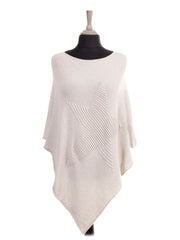 Italian Wool Mix Ribbed Star Poncho - Beige