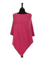Italian Wool Mix Ribbed Star Poncho - Cerise