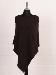 Italian Wool Mix Ribbed Star Poncho - Chocolate
