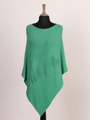 Italian Wool Mix Ribbed Star Poncho - Green