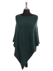 Italian Wool Mix Ribbed Star Poncho - Hunter Green
