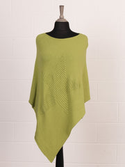 Italian Wool Mix Ribbed Star Poncho - Lime Green