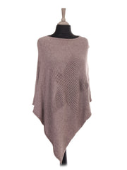 Italian Wool Mix Ribbed Star Poncho - Mocha