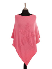 Italian Wool Mix Ribbed Star Poncho - Pink