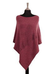 Italian Wool Mix Ribbed Star Poncho - Plum