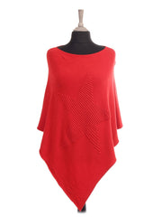 Italian Wool Mix Ribbed Star Poncho - Red