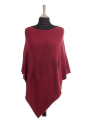 Italian Wool Mix Ribbed Star Poncho - Wine