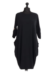 Italian Lagenlook Dress With Pockets - Black