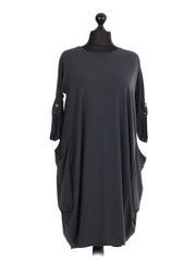 Italian Lagenlook Dress With Pockets - Charcoal